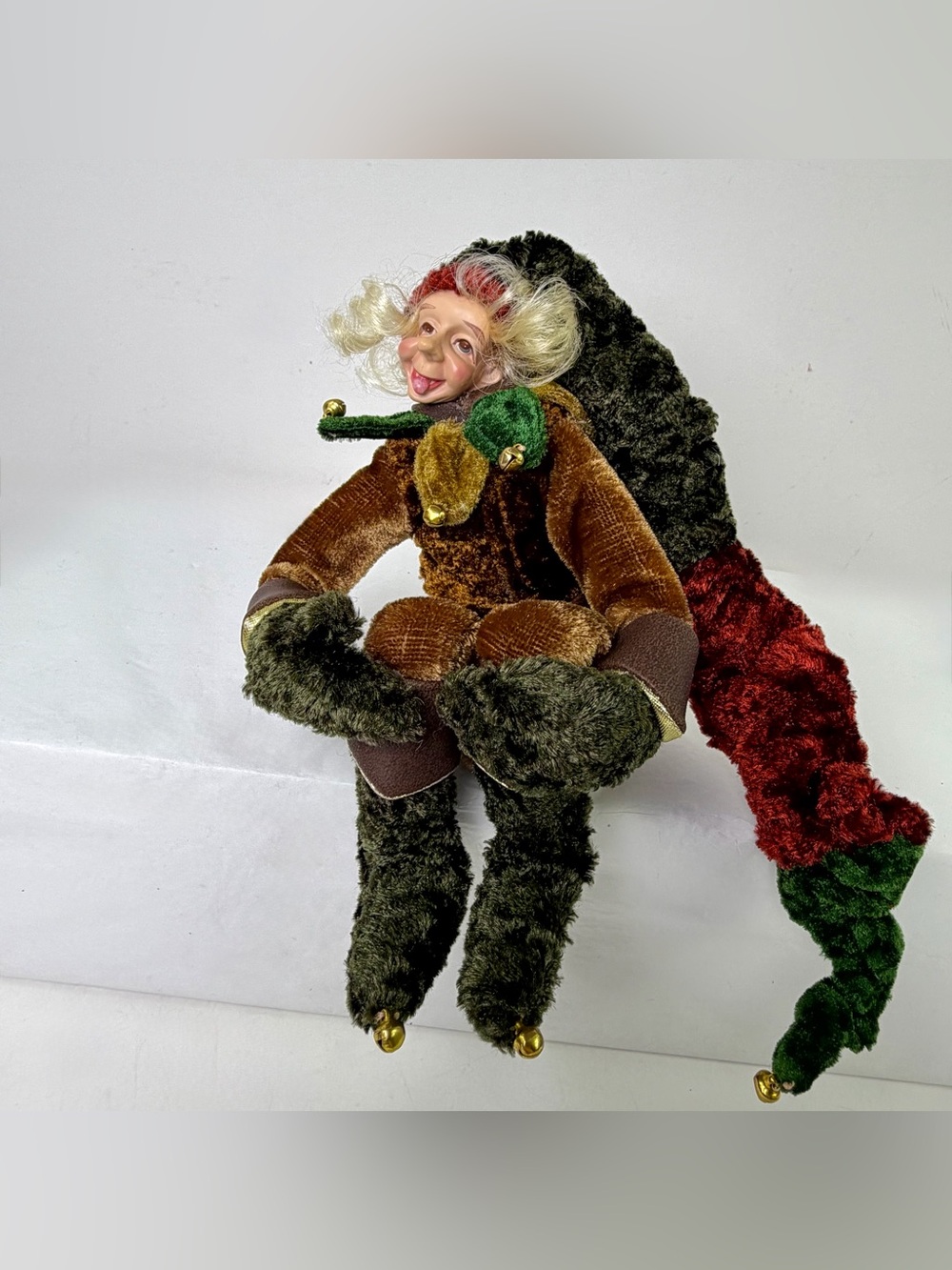 Vintage Christmas Elf Pixie Knee Hugger Shelf Sitter Hanging Ornament Poseable - Picture 3 of 13